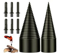 Wood Splitter Screw Cone, 32 mm + 42 mm Split Wood Cone Wood Splitter Drill, Drill Cone Wood Splitter with 6 Drill Handles, Spiral Drill Cone Splitter for Household