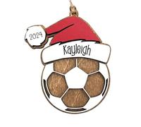 Wood Sports Christmas Ornament - Funny Wooden Sports Ball Pendant, Year Customization Function, Car Hanging Ornament, Holiday Tree Decoration for Home Decor, 3.94x3.23 Inches