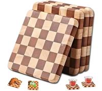 Wood Square Coasters for Drinks with Checkerboard Pattern,Wooden Checkered Drink Coasters Set of 4 for Home,Kitchen Table Cute Cofee Tea Beer Bar Coasters Decor,Rustic Outdoor Charcuterie Board,4in