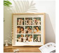 Wood Square Picture Frames Collage for 9 Photos 5.5 x 5.5 cm/ 9 x 9 cm, Wall Mounted, Multi Family Photos, for Home Decor Or Living Room Staircase Decoration,10"(25.3cm),A-Natural