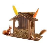 Wood Squirrel Feeder,Outdoor Hanging Wooden Chipmunk Pet House Hamster Golden Bear Solid Wood Food Dispenser,A
