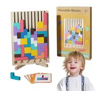 Wood Stacking Puzzle Toy, 3D Montessori Wooden Stacking Puzzles Toy Wooden Puzzle Board Geometric Builiding toys Stress Relief Colorful Game with 10 Cards Stress Relief Toys for Adults and Kids (A1)