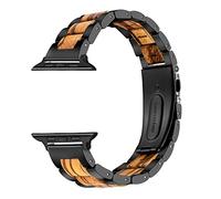 Wood & Stainless Steel Band Compatible With Apple Watch 45mm 44mm 42mm SE Series 4 5 6 7, Wooden Link Watch Strap For Men