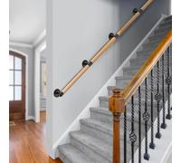 Wood Stair Handrail - 3FT 5FT 6FT 7FT | Staircase Handrails with Black Metal Bracket | Hand Rails for Indoor & Outdoor Steps Wall Mount Support Stair Railing(11.5ft/350cm)