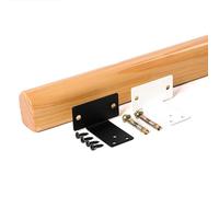 Wood Staircase Handrail with Brackets & Screws 3ft to 14ft Adjustable Wooden Railing for Indoor Stairs Wall-Mounted Non-Slip Grab Bar (Rounded 3ft)