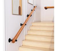 Wood Staircase Handrails, Home Against The Wall Indoor Loft Elderly Railings Hand Rail Corridor Support Rod, Wooden Stair Baluster, Complete Kit(C,180cm)