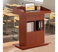 Wood Standing Podium Stand Lectern Podium Stand with Storage Platform Lecterns & Podiums Church Pulpit Teacher Podium with Double-Layer Base, Easy to Clean (Teak, 31.5 * 20IN)