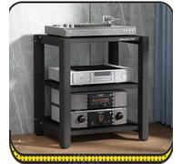 Wood & Steel HiFi Media Rack Adjustable Audio Tower for CD Players 3-Tier Floor Stand Home Theater Stereo Cabinet Black Media Stand 2/3/4/5 Levels