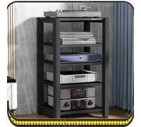 Wood & Steel HiFi Rack for Home Theater Adjustable Media Stand CD Player Holder 5-Tier Audio Tower Freestanding Stereo Cabinet (Black)