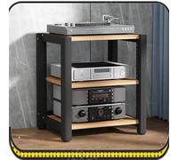 Wood & Steel Home Theater HiFi Rack Adjustable Media Stand CD Player Shelf 3-Tier Audio Tower Floor-Standing Stereo Cabinet (Light Walnut Finish)