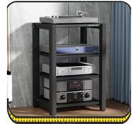 Wood & Steel Home Theater HiFi Rack Adjustable Media Stand CD Player Stand 4-Tier Audio Tower Floor-Standing Stereo Cabinet Black