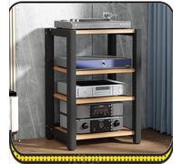 Wood & Steel Home Theater HiFi Rack Adjustable Media Stand CD Player Stand 4-Tier Floor Audio Tower Stereo Cabinet Light Walnut Finish