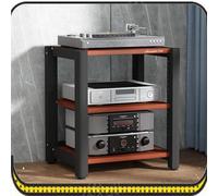 Wood & Steel Home Theater HiFi Rack Adjustable Media Stand for CD Player 2/3/4/5 Tier Floor Audio Tower Stereo Cabinet (Teak 3-Tier)