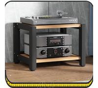 Wood & Steel Home Theater HiFi Rack Adjustable Media Stand for CD Player 2-Tier Audio Tower Floor Standing Stereo Cabinet - Light Walnut Finish