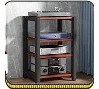 Wood & Steel Home Theater HiFi Rack Mobile Media Stand for CD Player 4-Tier Audio Tower Floor-Standing Stereo Cabinet Teak Finish Perfect for Audio Equipment
