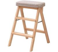 Wood Step Stool Ladder for Adults - Folding Portable Footstool Solid Wood Design Multifunctional Small Stool for Kitchen Home Use (White Size B)