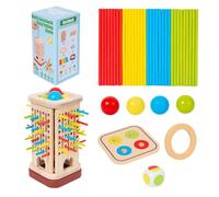 Wood Sticks Gamer - Visual Sorting Array, 18.6x9.7cm Circular Base Activity, Hand-Eye Precision Reasoning Gear, Natural Cellulose Ring Physics Block | Sensory Column for Youth & Students 4-Ball