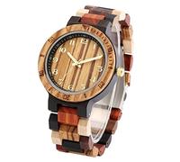 Wood Strap Wristwatch Clock Zebra Wood Circle Gold Arabic Numeral Dial Wooden Watch Folding Buckle Watches for Men Women,Gold Digital Dial
