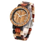 Wood Strap Wristwatch Clock Zebra Wood Circle Gold Arabic Numeral Dial Wooden Watch Folding Buckle Watches for Men Women,Silver Digital Dial
