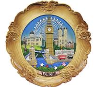 Wood Style Decorative Plate Detailing London Skyline: Big Ben, Tower Bridge and London Eye etc (Medium Ornate)