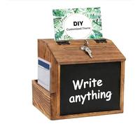 Wood Suggestion Box with Lock and Slot,Lockable Comment Ballot Box,Charity Donation Boxes Wall Mounted ,Christmas Cash Boxes with Writing Blackboard,Feedback Tip Prayer Box for Office, School
