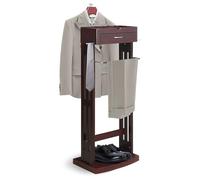 Wood Suit Rack with Drawer&Tray, Freestanding Valet Stand for Men Women, Standing Clothes Organizer Rack with Contour Hanger Trouser Bar Floor Stand Valet for Entryway Living Room Bedroom Office(A)