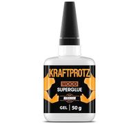 Wood Super Glue Gel - KRAFTPROTZ 50 g - extra strong adhesive for furniture, DIY & craft - transparent, waterproof & heat-resistant - quick-dry wood glue for cork, MDF, laminate & hardwood repair