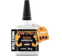 Wood Super Glue Liquid - KRAFTPROTZ 50 g - fast-drying & extra strong - waterproof & transparent - thin adhesive for fine cracks & smooth joints - ideal for furniture, cork, MDF & DIY repairs