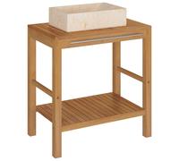 vidaXL Bathroom Vanity Cabinet Solid Teak with Sink Marble Cream