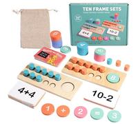 Wood Ten Frame Learning - montesori Math Grid | Wood Manipulatives Arithmetic Learning Educational Math Addition Subtraction Counter Board for Kids Kindergarten 1st 2nd Grade Classroom Practice Home