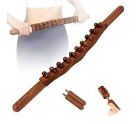 Wood Therapy Guasha Wood Stick Massage Tools,Lymphatic Drainage Massage Stick,Stomach Cellulite Massager,Myofascial Release Tool,Ease Pain Self Body Sculpting,Mountable Handle Double Row 20 Beads