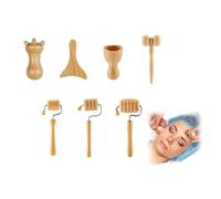 Wood Therapy Massage Kit, 7Pcs Mini Pain Relief Wooden Massages Roller, Face Sculpting Tool Facial Roller Anti Cellulite Massage for Body Contouring and Shaping Enhancing Circulation