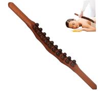 Wood Therapy Massage Tools Guasha Wood Stick Massage Tool Double Row 20 Beads Stick Instruments Point Treatment Therapeutic Guasha Tool, Dark Tan