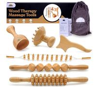 Wood Therapy Massage Tools, (Pack of 6) Body Sculpting Tools, Lymphatic Drainage Massager, Cellulite Roller, Anti Cellulite Maderoterapia Kit, Suction Cup & Body Gua Sha for Thighs, Waist, Back