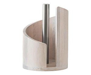 Wood Tissue Box Holder for Kitchen Rolls, with Multipurpose Top, Natural Finish for Modern, Rustic or Nordic Home Decor, 10cm Diameter Beige
