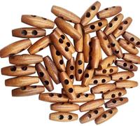 Wood Toggle Buttons, 50Pcs Horn Toggle Dark Brown Wooden Buttons for Sewing Craft Sew- On Toggles Closure for Sewing Clothing Craft DIY Accessories
