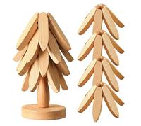 Wood Tree Trivet Set, Wooden Tree Design Coasters, Wooden Ornaments Insulation Pad, Christmas Tree Heat Resistant Table Mat, Household Circular Dining Table Mat Decoration (Natural (4 patches))