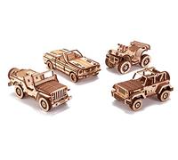 Wood Trick 4-Pack Mechanical Model Cars Kits to Build - SUV, ATV, Cabriolet, Safari - Set of Cars Playset - Moving Parts - 3D Wooden Puzzle, Assembly Constructor, Brain Teaser for Kids and Adults