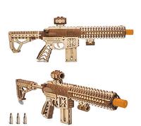 Wood Trick Assault Gun AR-T Model Kit for Adults and Teens to Build - with Telescoping Butt, Fuse, Sight and Clip for 12 Rounds - Detailed Construction - 23x8″ - 3D Wooden Puzzle - 14+