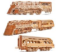 Wood Trick Atlantic Express Train 3D Wooden Puzzles for Adults and Kids to Build - 26.7x4 in - Rides up to 9 ft - Mechanical Locomotive Model Kit for Adults and Kids