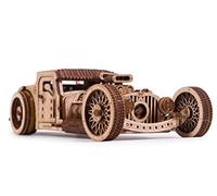 Wood Trick Hot Rod Wooden Model Car Kit Age 3+ to Build - Rides up to 32 feet - Very Detailed and Sturdy - No Batteries - 3D Wooden Puzzle - Mechanical