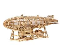 Wood Trick Luminous Zeppelin LED 3D Wooden Puzzles for Adults to Build - Moving Propellers & Tail - Includes Wall Mount & Stand - Engineering DIY Project Mechanical 3D Puzzle Model Kits for Adults