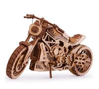 Wood Trick Motorcycle with Rubber Band Motor - Rides up to 4.6 m - Mechanical Model Kit for Adults and Children - No Batteries - 3D Wooden Puzzle