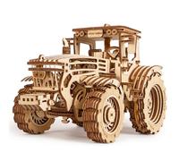Wood Trick Wooden Mechanical Tractor Model Kit Age 14+ to Build for Adults and Kids - 11x7″ - Detailed and Sturdy - Rubber Band Motor - 2 Speeds - 3D Wooden Puzzle