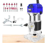 Wood Trimmer, Electric Handheld Wood Compact Trim Router 800W 30000 RPM/min, Power Routers with Transparent Trimmer Base, 15PCS 1/4" Router Bits, Hand Wood Trimmer Laminator Routers Woodworking Tool