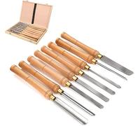 Wood Turning Chisel 8 Piece Set, High Speed Steel Wood Turning Tools with Walnut Handle and Wooden Storage Box for Beginners to Advanced