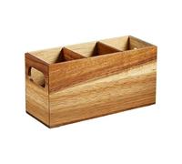 Wood Utensil Holder - 22.9x8.9x11cm Countertop Utensil Holder, With 3 Compartments Extra Large Rustic, Deep Sorting Box, Rustic Natural Timber For Kitchen Spatula Spoon Fork