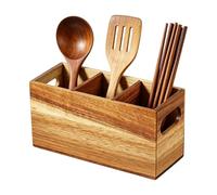 Wood Utensil Holder, Extra Large Rustic with 3 Compartments, 22.9x8.9x11cm Kitchen Counter Utensil Holder for Oil Bottle, Ladle, Spoon, Fork, Shear, Home, Kitchen, Restaurant, Camping, Barbecue