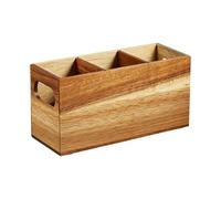 Wood Utensil Holder - Rustic 3 Compartment Kitchen Organizer