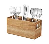 Wood Utensil Holder - Utensil Holder Container, Extra Large Rustic Organizer With 3 Compartments For Oil Bottle Ladle Spoon Fork Shear Home Kitchen Restaurant Camping Barbecue